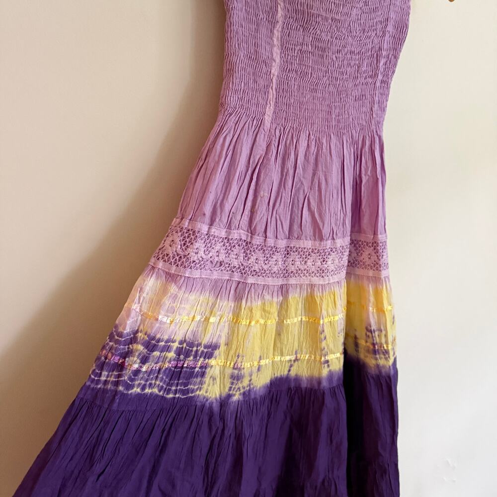 Y2K Vintage Deadstock She's Cool Strapless Boho Purple Tie Dye Dress Size M NWT - Picture 8 of 8